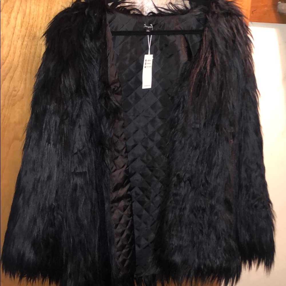 Black faux fur coat